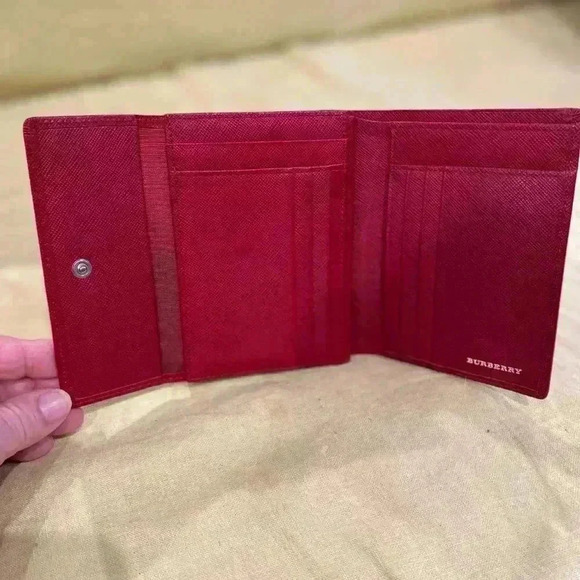 Burberry Red Embossed Check Leather Wallet - Picture 3 of 9